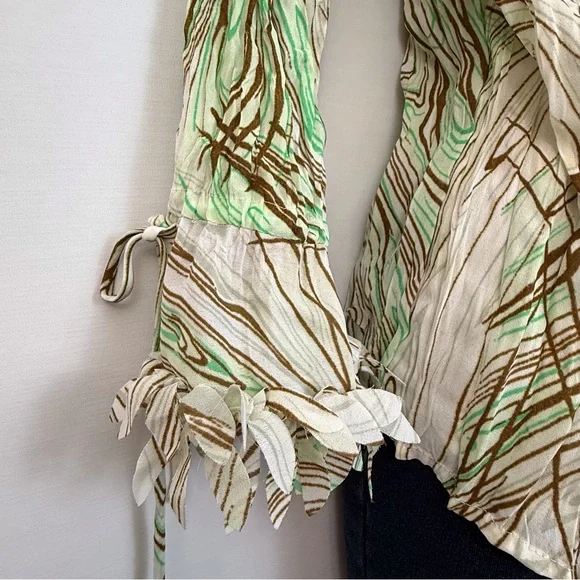 Piano Green Brown Crinkle Blouse - Picture 7 of 16